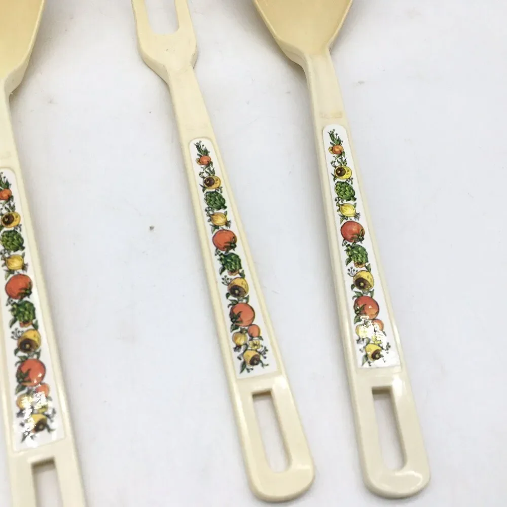 4 Vtg Spice of Life Ekco Nylon 11 inch Kitchen Spoon Fork Vegetable Pattern READ